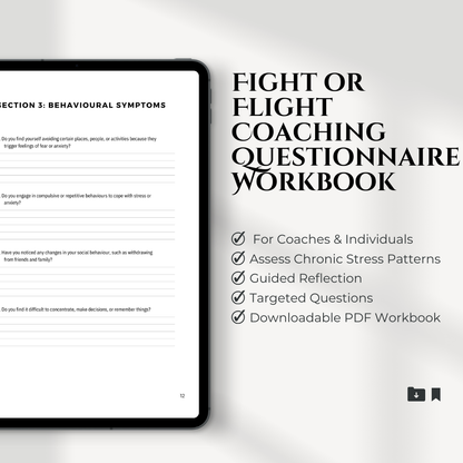 Fight or Flight Trauma Response Life Coaching Questionnaire Workbook PDF Instant Download Assess Symptoms 