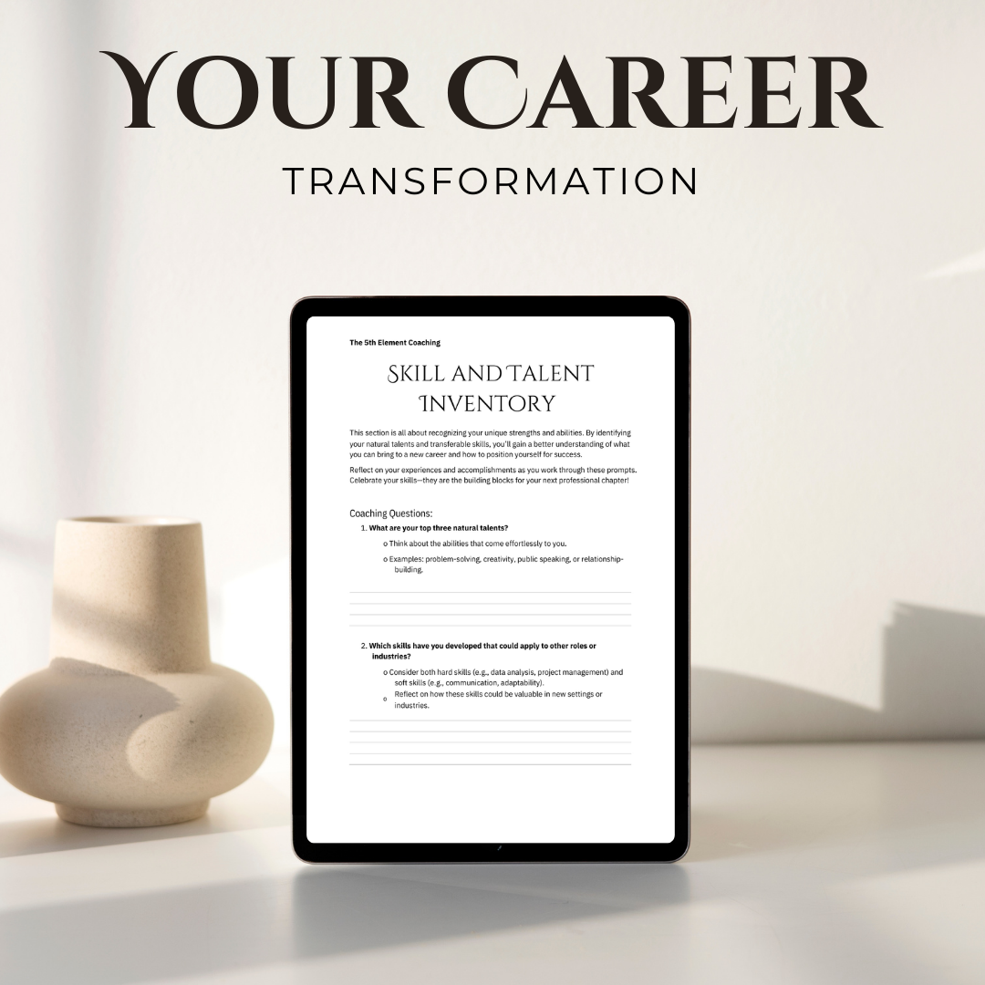 The Career Change Coaching Questionnaire Workbook helps you gain clarity, assess your skills, and create an actionable plan for a fulfilling career. Download instantly and start your transformation today!