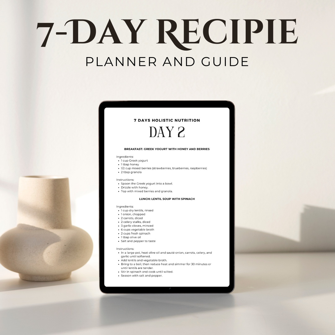 Transform your health with the Holistic Nutrition Coaching Workbook Meal Planner with Recipes! This 7-day meal plan includes whole-food recipes, a nutrition coaching questionnaire, printable meal trackers, and mindful eating tips to help you achieve sustainable wellness. Perfect for clean eating, meal prep, and holistic health. Download now